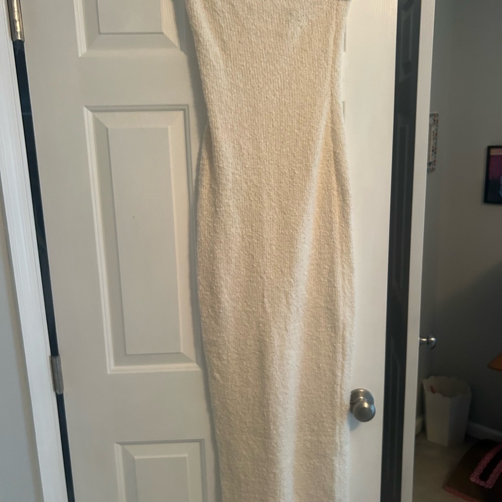 Cream Textured Strapless Maxi Dress